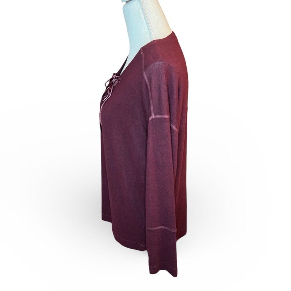 Rails Leigh Port Maroon Velvet Lace Up Long Sleeve Top Relaxed sweater normcore - Picture 4 of 8
